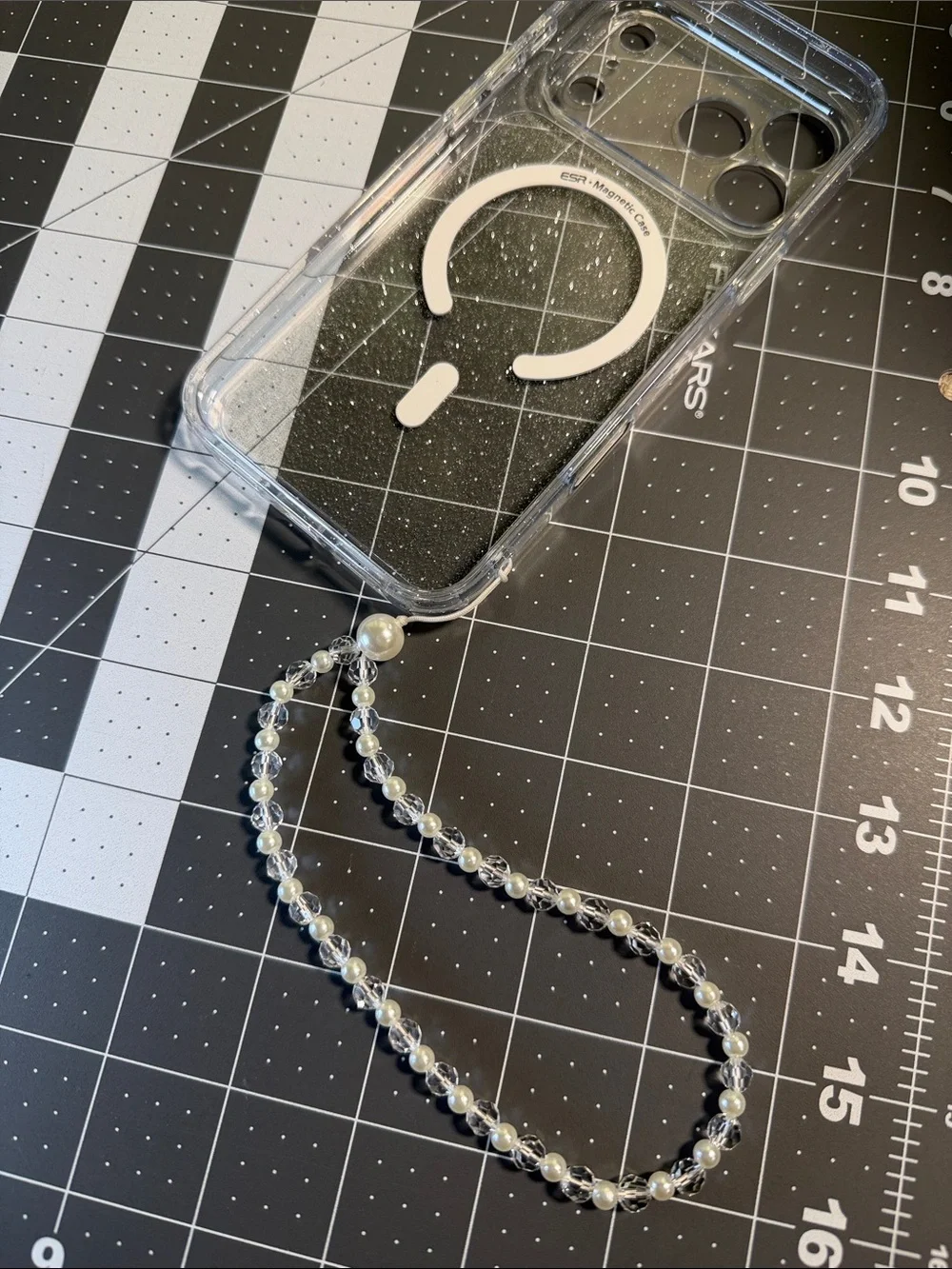 Delicate Faux Pearl and Crystal Beaded Phone Charm - Ivory/Clear